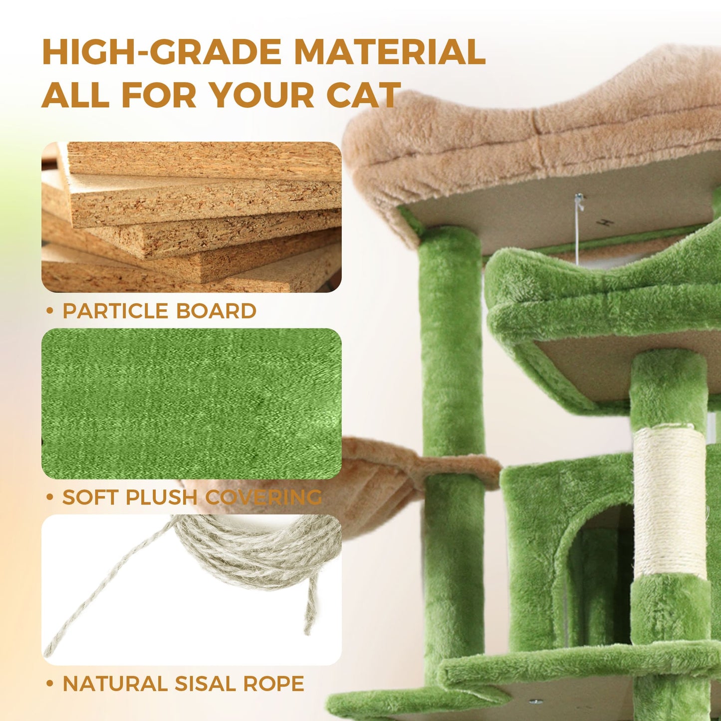 68 Inches Multi-Level Large and Tall Cat Tree green