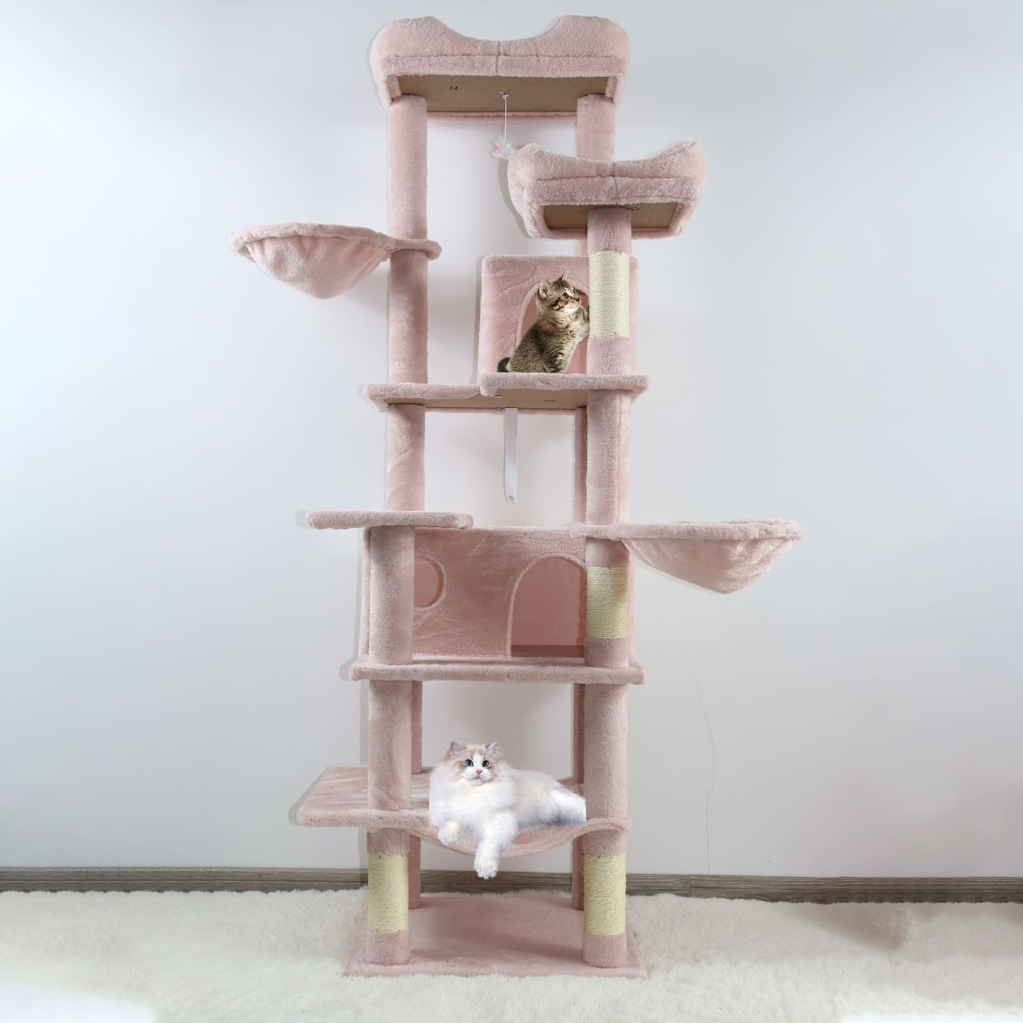 68 Inches Multi-Level Large and Tall Cat Tree PINK
