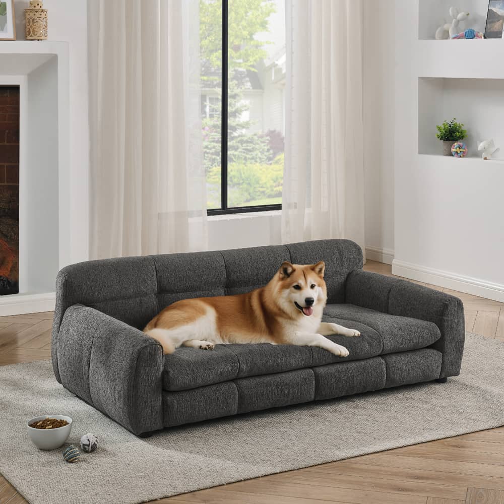 Modern Style Elegant Rectangle Pet Bed for Small and Medium Dogs, Durable Elevated Dog Sofa, Dark Grey Foam