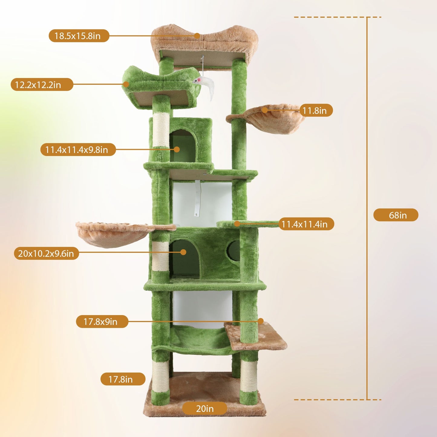 68 Inches Multi-Level Large and Tall Cat Tree green