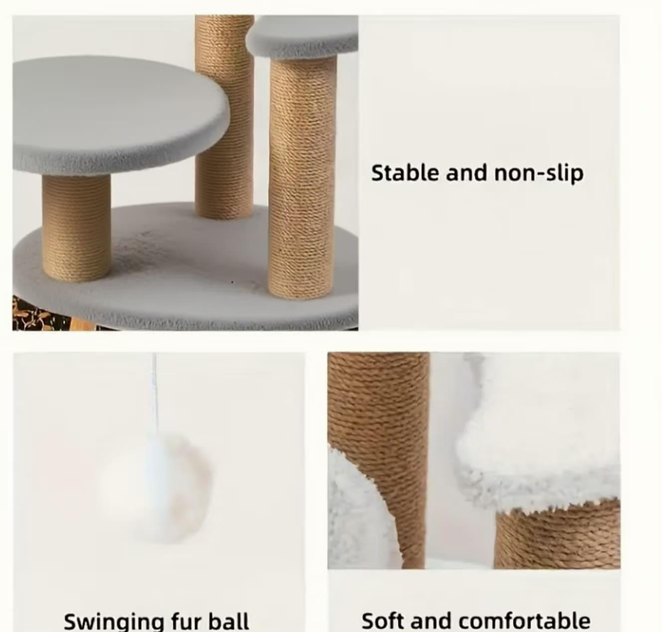 Multi-tiered cat tree with scratching posts and interactive ball toy - perfect indoor cat furniture for play and rest