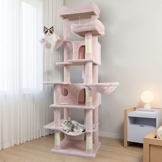 68 Inches Multi-Level Large and Tall Cat Tree PINK