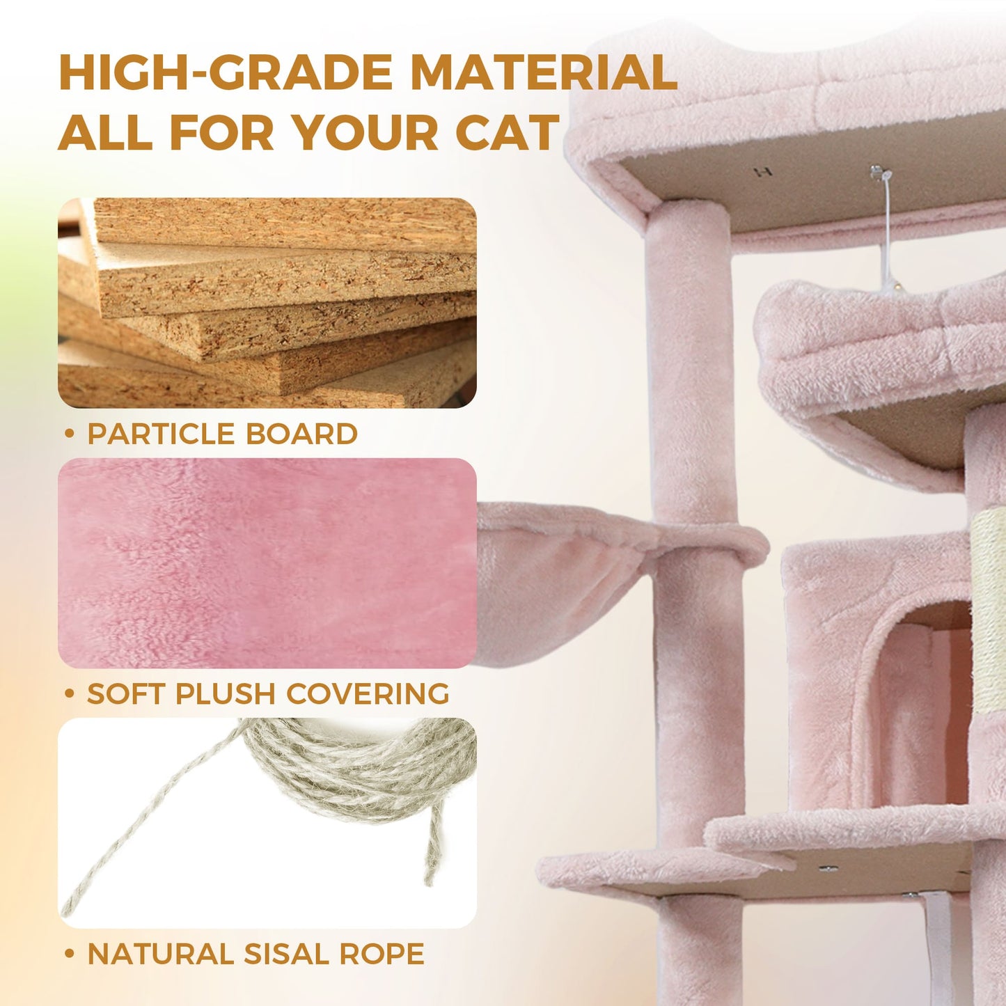 68 Inches Multi-Level Large and Tall Cat Tree PINK